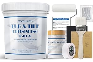 Cocomfix Tub and Tile Refinishing Kit. Tile and Bathtub Paint(35 oz, with Tools)DIY Sink Countertop Bathtub Refinishing Kit White - For Porcelain Enamel Acrylic Fiberglass Surfaces. (Semi-matte White)