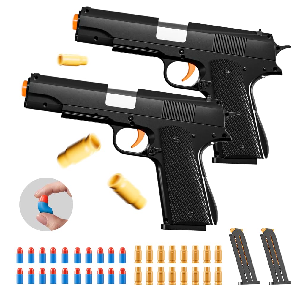 Photo 1 of 2Pack M1911 EVA Soft Foam Ejection Toy Blaster, Shooting with Foam Darts, Shooting Games, Backyard Fun and Outdoor Games, Education Toy Model for Boys Girls Halloween Christmas Ages 8+ (Black+Black)