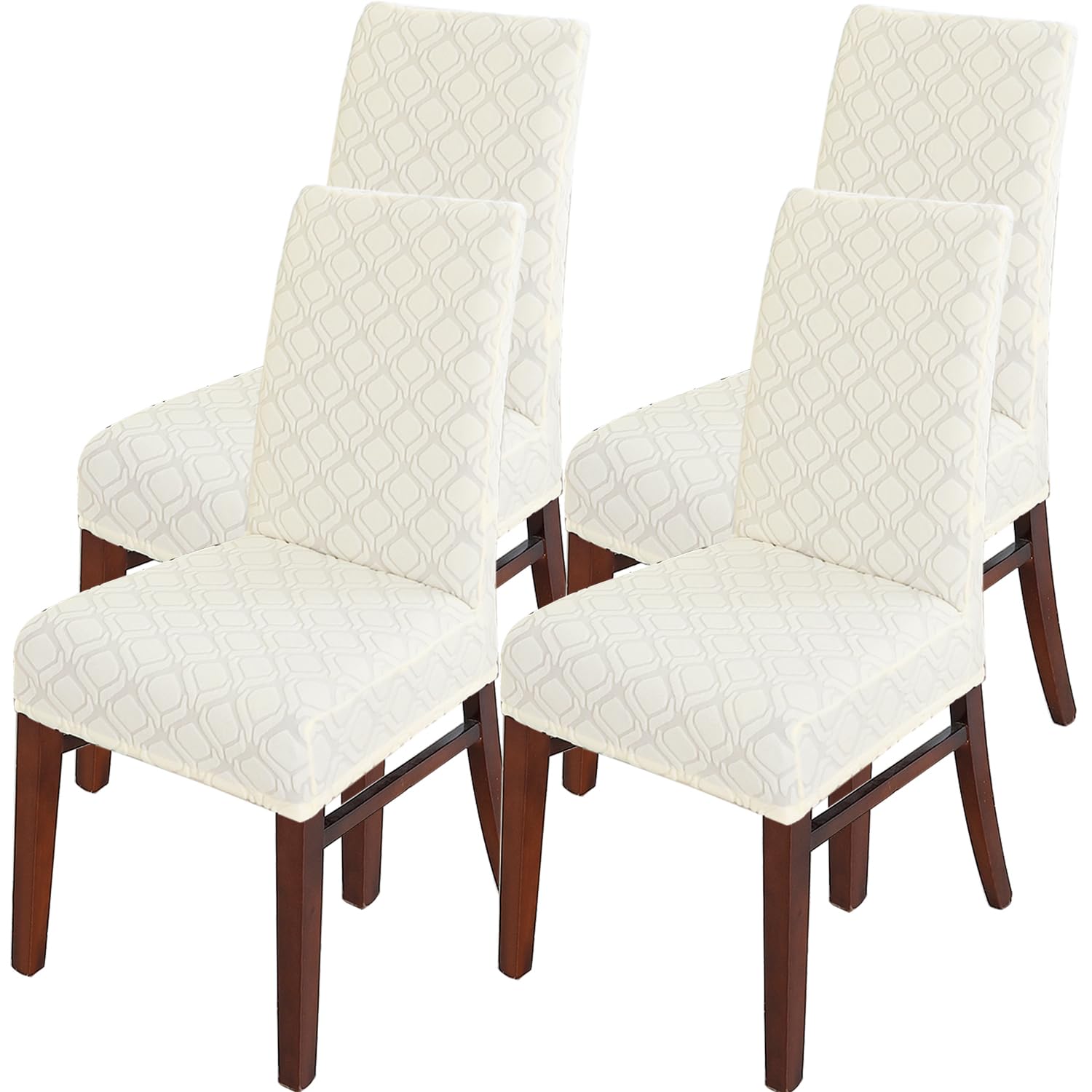 LANSHENG Dining Chair Covers, Stretch Chair Covers for Dining Chairs 4, Removable Washable Dining Chair Seat Slipcovers for Dining Room, Kitchen (Set of 4, Beige)