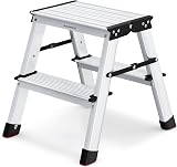 SONGMICS 2 Step Aluminium Ladder 150 kg Load Capacity Foldable Lightweight