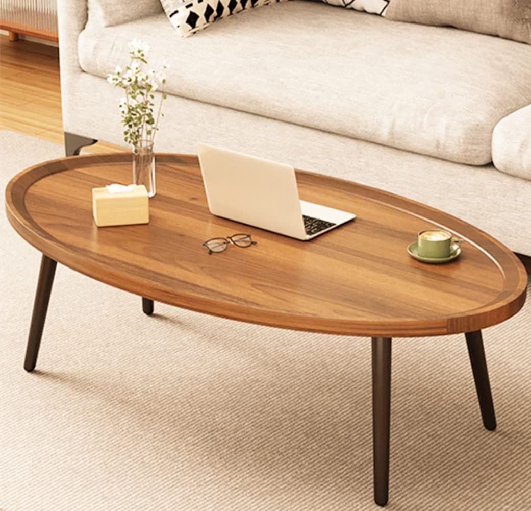 Photo 1 of Wooden Coffee Table Rustic Nesting Tables Oval Walnut Coffee Table Modern Sofa Table End Tables for Living Room Home Office Coffee Shop (23.6“ Size)