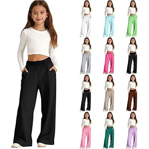 Girls Sweatpants Baggy Drawstring Wide Leg Sweatpant Casual Open Bottom Sweat Pants with Pockets Teen Clothes 5-15 Y