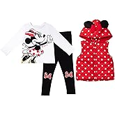 Disney Minnie Mouse Zip Up Vest Puffer T-Shirt and Leggings 3 Piece Outfit Set Infant to Big Kid