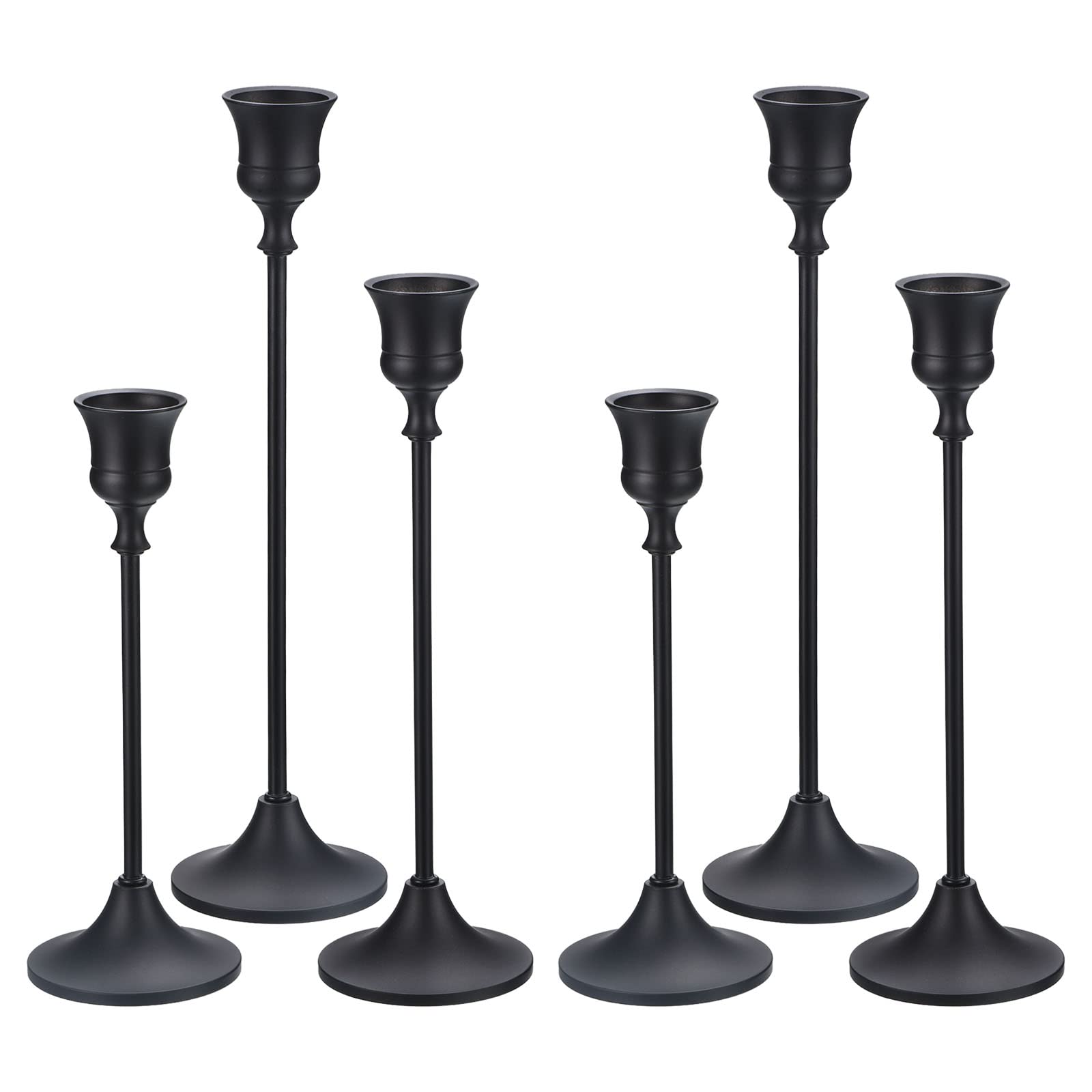 PATIKIL Black Candlestick Holder, Candle Stick Long Holder Set of 6 Vintage Taper Candle Holders Fits 3/4" Candles for Wedding Dining Table Decor