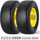 RONPOW 13x5.00-6 Flat Free Lawn Mower Tires and Wheel, for Zero Turn Mower | Universal 3/4", 5/8", 1/2" Bearings, 500 lbs Load, 4.33"-6.73" Hub Spacers, Solid Front Caster Replacement, 2-Pack Yellow