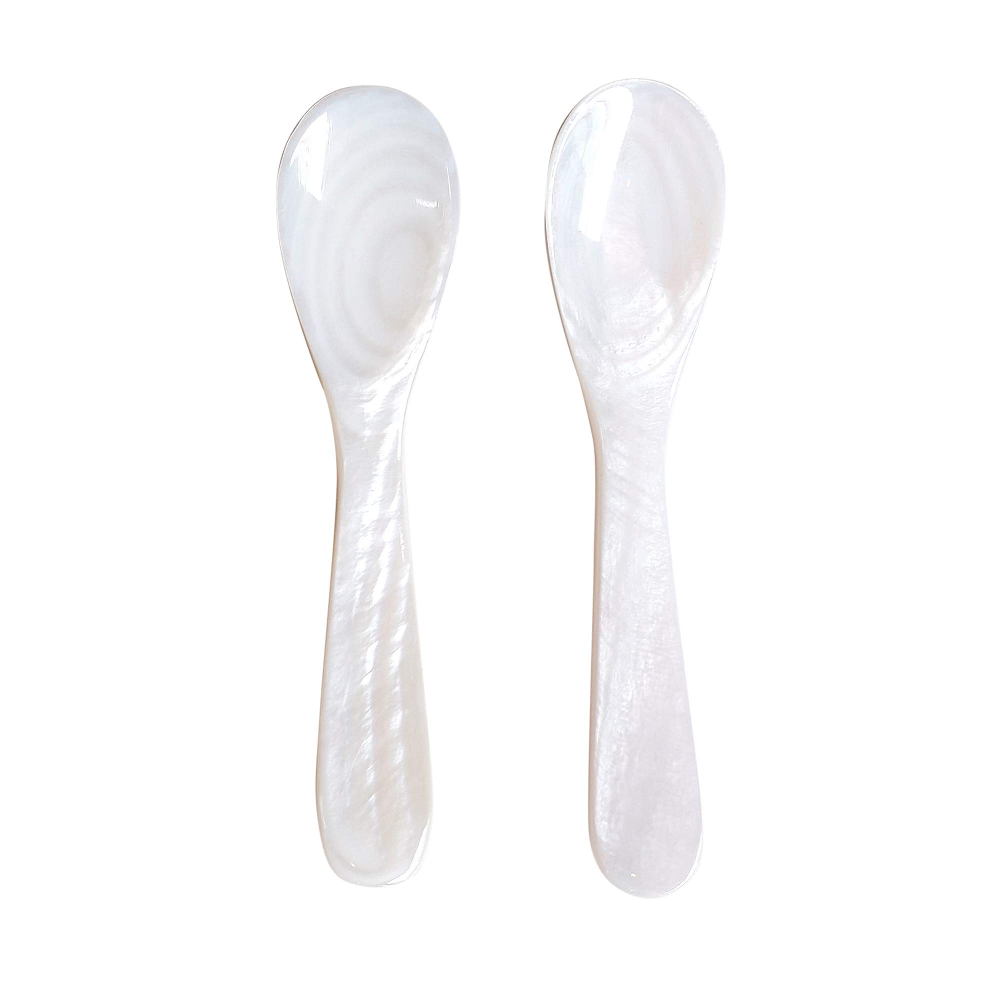 Marycrafts Set of 2 White Mother of Pearl MOP Caviar Spoons W Round Handle
