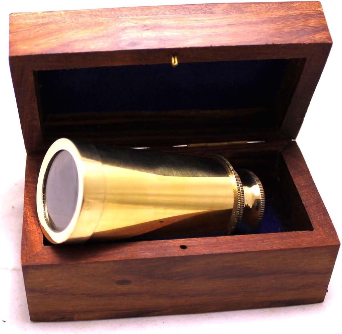 Captains 6 inch Brass Handheld Mini Telescope with Wooden Box Nautical Collectibles - Image 4