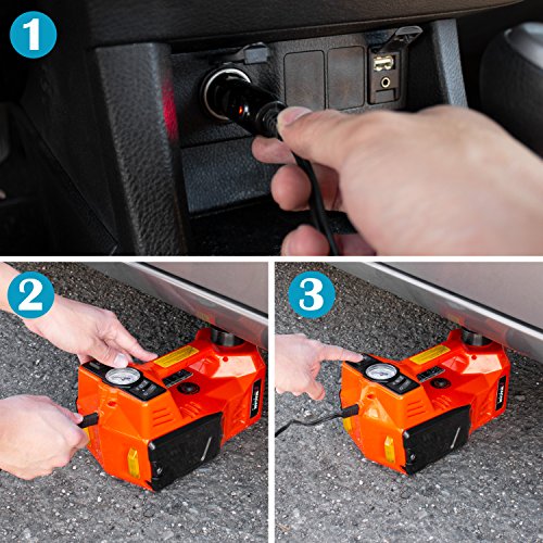Wagan 12V DC Powered 3 Ton Car Lift 3-in-1 Electric Car Jack, Impact Wrench & Air Compressor Kit with LED Work Light for Road Emergency Car Repair Tool Kit 3T - Thumbnail 3