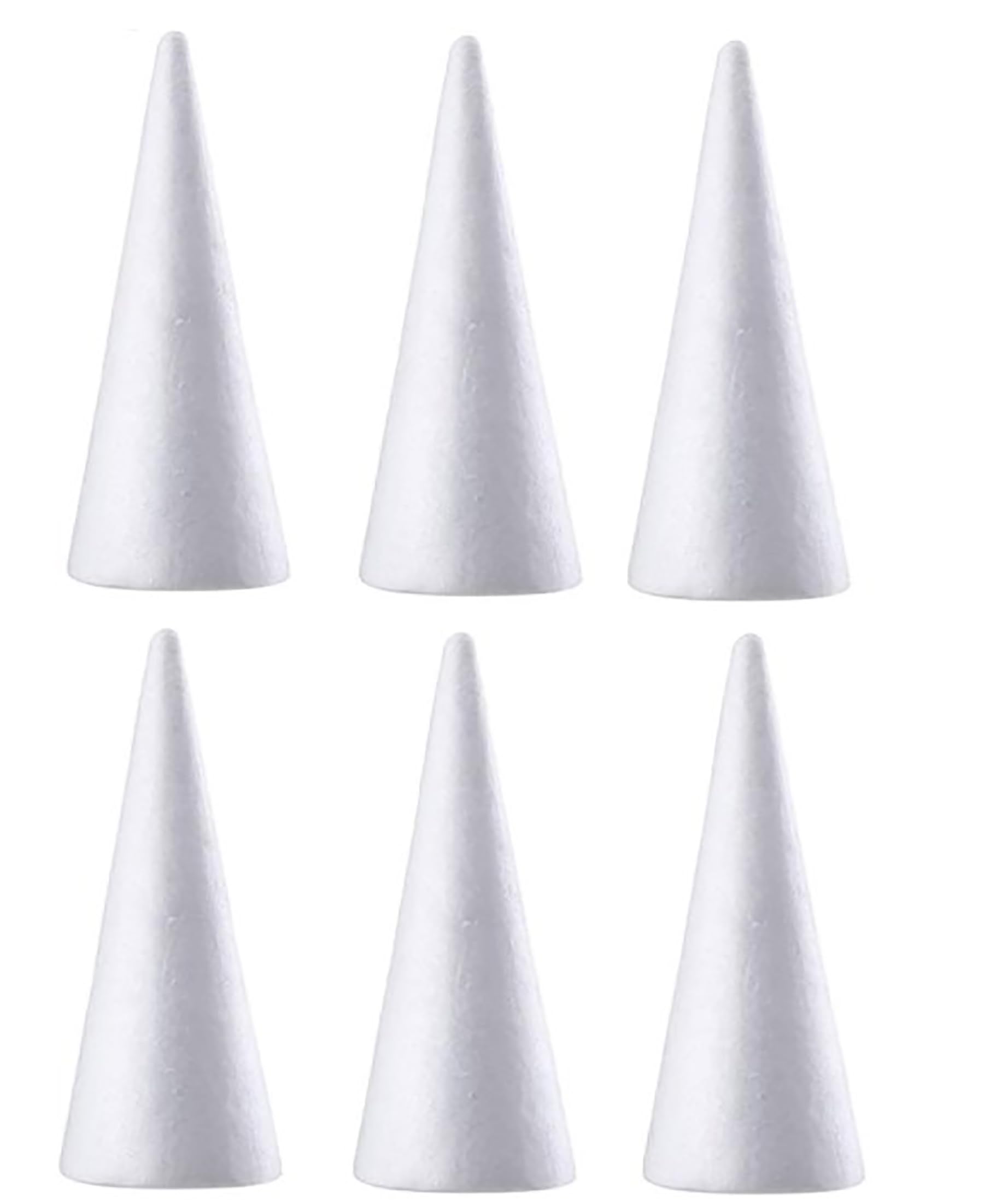Wensmy 6pcs 25cm Foam Cones Craft Styrofoam Cone Shaped White Crafts Cake Towers for DIY Craft Christmas Tree Decoration Flower Arrangement Props for Christmas Party (6PCS 25CM) — image 1