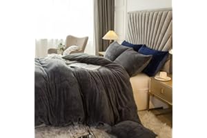 JSZS Velvet Plush Shaggy Duvet Cover Set,Luxury Ultra Soft Fluffy Duvet Cover Set,Winter Fuzzy Duvet Cover Set, (1 Faux Fur Duvet Cover +2 Faux Fur Pillow,Full/Queen,Dark Gray)