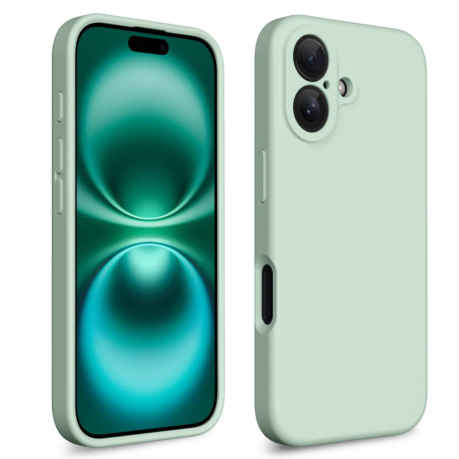 CALOOP Slim-Fit for iPhone 16 Plus Case,Skin Soft Liquid Silicone,Sturdy Hard Frame Shockproof Cover with Anti-Scratch Microfiber Lining,Full Protection for Screen and Camera Lens,6.7inch (Mint Green)