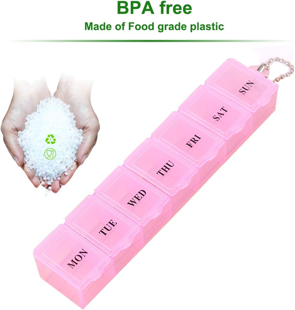 Pill Box Organiser 7 Day One Time a Day Pill Dispenser Storage Case for Medication Supplements, Vitamins and Cod Liver Oil Pink - Image 4