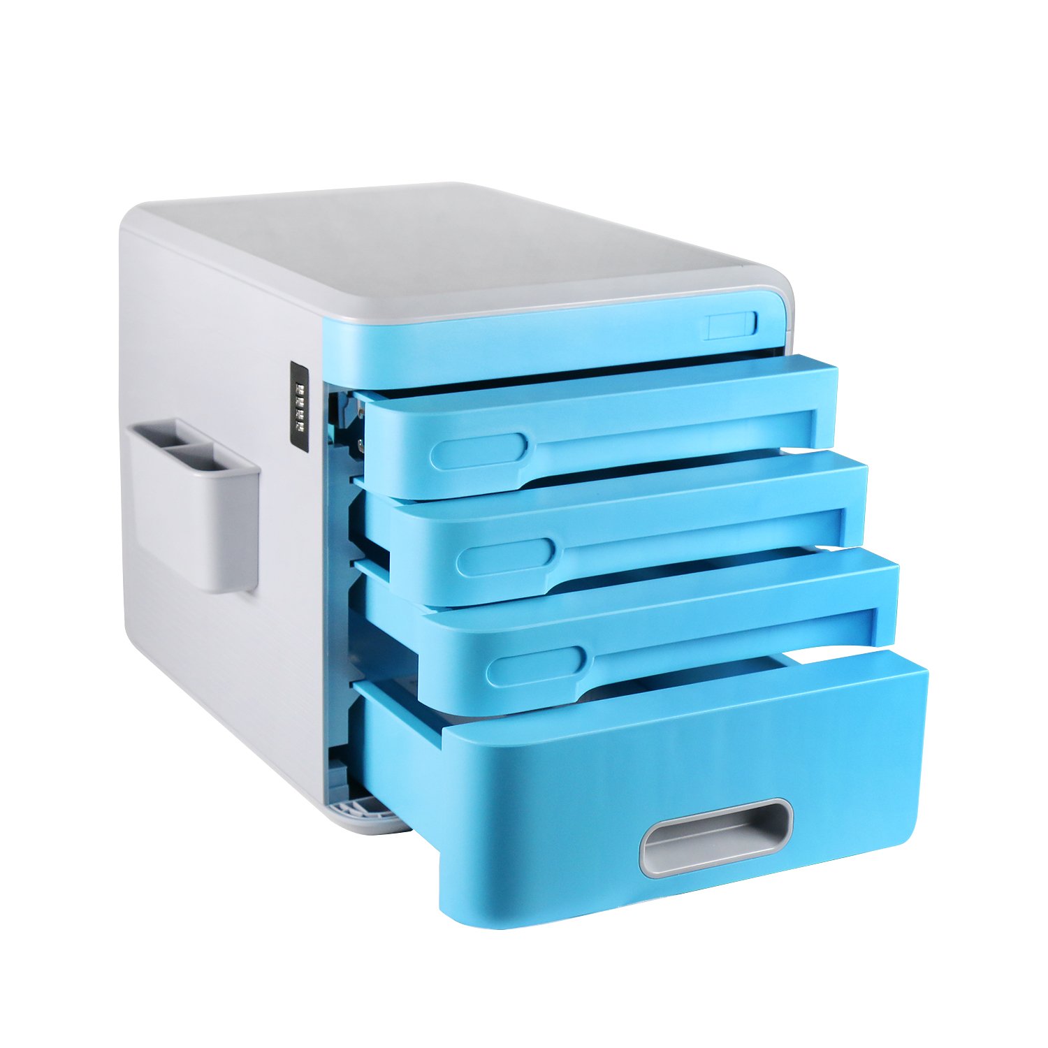 Plastic Storage Drawers Desk Storage Unit Organizer Lockable File Cabinet A4 Box For Office ,Cyan