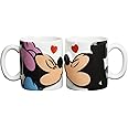 Sunart SAN2148 Disney Mickey & Minnie Kiss Mug Cup Pair of 2 10.1 fl oz (300 ml) Futari Life Couples Pair New Life Tableware Set Dishwasher-Safe Microwave Safe