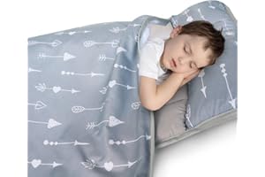 BILOBAN Toddler Nap Mat with Pillow and Blanket, Cot Nap Mats for Daycare Preschool Kindergarten, Lightweight Portable Travel Sleeping Bag for Kids, Super Soft & Cozy, Grey Arrow, 50" x 21"