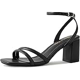 Shoe'N Tale Strappy Heels for Women Square Toe Chunky Block Heels Ankle Buckle Heeled Sandals