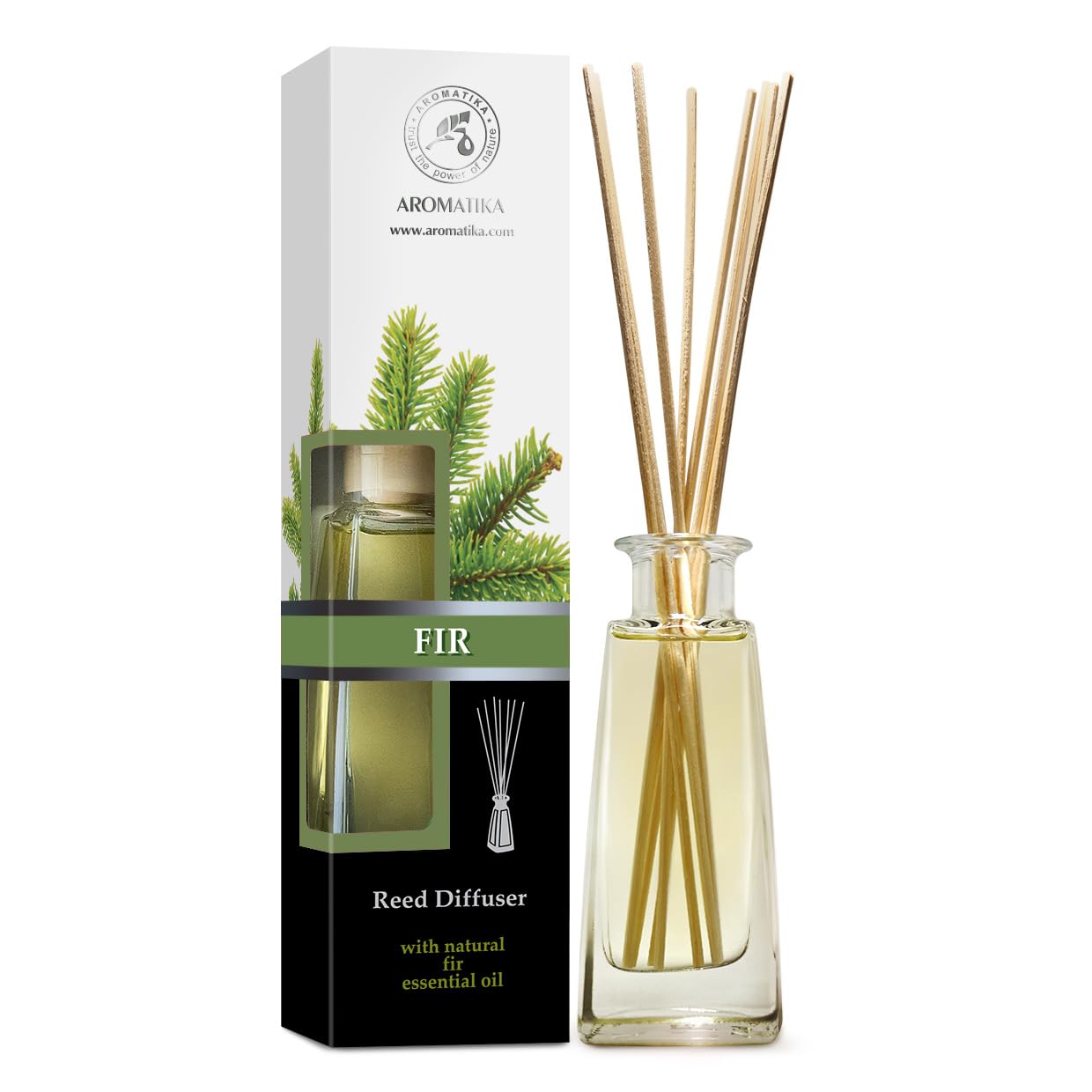 AROMATIKA Fir Reed Diffuser 100ml – Natural Fir Essential Oil Fragrance, Scented Diffuser with Sticks, Long Lasting Room Fragrance & Air Freshener, Fresh Forest Aromatherapy Scent for Home & Office