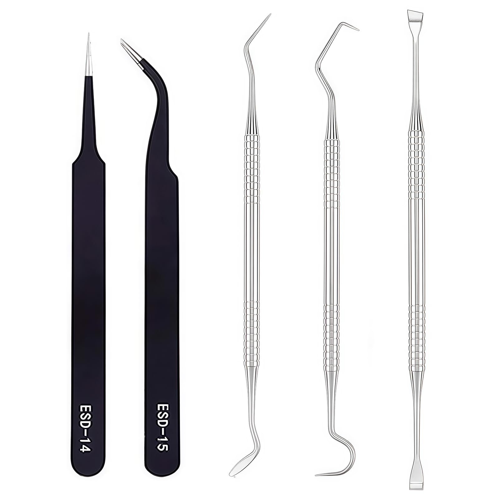 5PCS Stainless Steel Weeding Vinyl Tools Craft Vinyl Cardstock Paper Crafting Kit Curved Hook Spatula Tweezers for Vinyl Lettering Silhouettes Cameos Scrapbooking Lettering