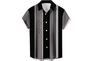 NOUKOW Mens Bowling Shirts, 1950s Hawaiian Vintage Button Down Short Sleeve Shirts Summer Casual Holiday Beach Shirts