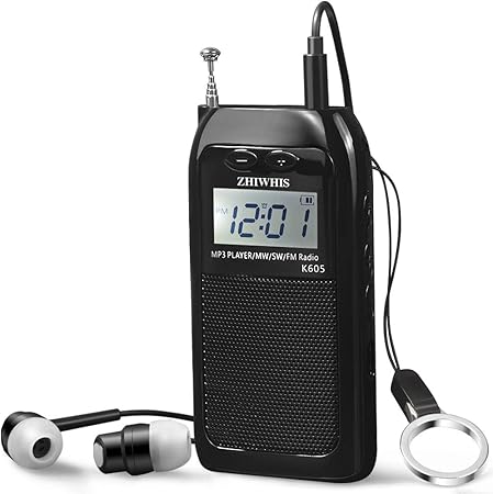Amazon Zhiwhis ポータブルラジオ 充電式 デジタル ポケットラジオ 高感度 大容量バッテリー 首掛け Am Fm Swラジオ 小型 バックライト Tfカード対応 Mp3プレーヤー 高音質 多機能ストラップ 収納袋 日本語説明書付き 黒 Zhiwhis ポータブルラジオ