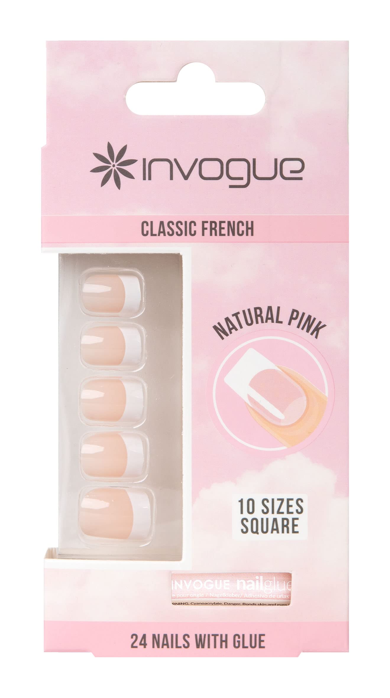 Invogue Invogue Acrylic Square Nails - French Pink (24 Pieces)
