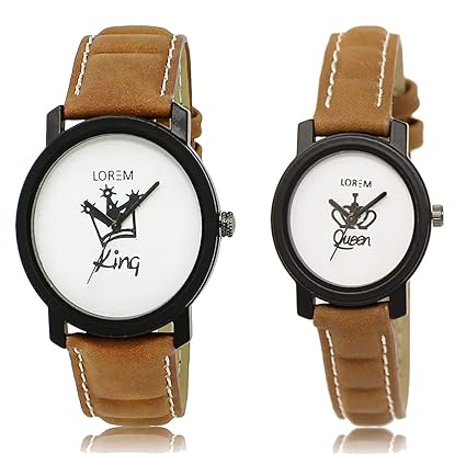 AK Analogue Off-White Dial Men's & Women's Couple Watch - Lr-King Queen