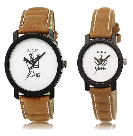 Analogue Off-White Dial Mens & Womens Couple Watch - Lr-King Queen