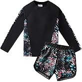 Girls Long Sleeve Swimsuits 2 Pieces Set Rash Guard Swimwear Quick Dry Surfing Wetsuit for Kids Bathing Suit 5-16 Years