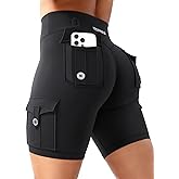 YEOREO CoreFlex Women Workout Biker Shorts with Cargo Pockets Hidden Scrunch High Waisted 8" Inseam Gym Shorts