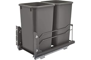 Rev-A-Shelf Double Pullout Trash Can for Base Kitchen Cabinets 27 qt. 12.5 Gallon with Soft-Close Slides, Orion Gray, 53WC-1527SCDM-213