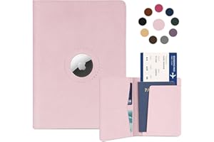 KICOROINY Airtag Passport Holder for Women Men Travel, Real Leather Passport Wallet, Handmade Passport Cover Case with Airtag Slot, Travel Must Haves Essentials Accessories Birthday Gift(Crazy Horse,Light Pink)