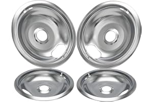 SANYCASA W10196405 W10196406 Electric Stove Drip Pans Perfect Fit for Whirlpool Electric Range, No-Bend Chrome Stove Burner Drip Pan, Includes 2 6-Inch and 2 8-Inch Drip Bowl Pans Set, Sliver