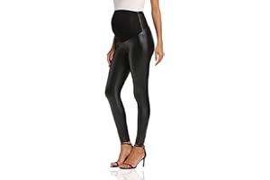 Foucome Maternity Faux Leather Leggings High Waisted Stretchy Comfy Pants Tights Over The Belly