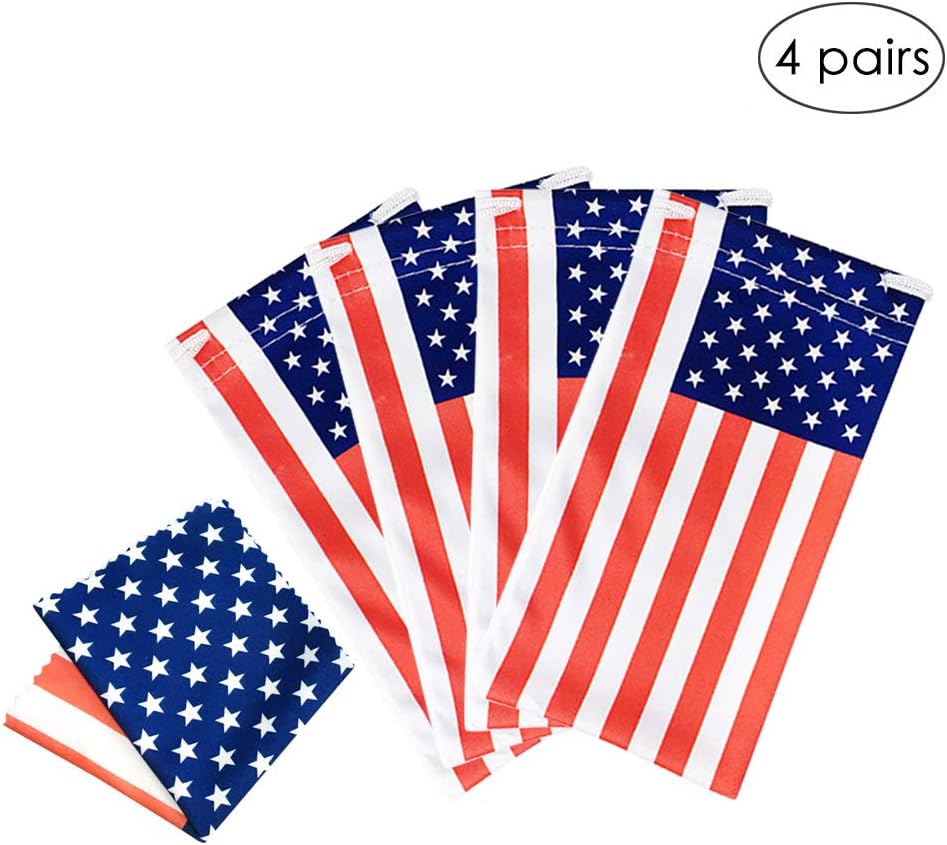 LUFF 4 Pack American Flag Glasses Pouch and Glasses Cloth USA Microfiber Soft Storage Bag