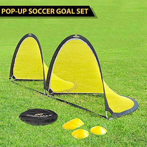 PodiuMax 6ft Pop Up Soccer Goal Sets - 2 Portable Soccer Nets with Carrying Bag and 6 Agility Training Cones for Kids, Teens & Adults