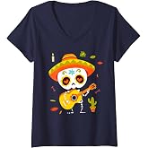 Womens Dia De Los Muertos Mariachi Shirt Kids Toddler Sugar Skull V-Neck T-Shirt