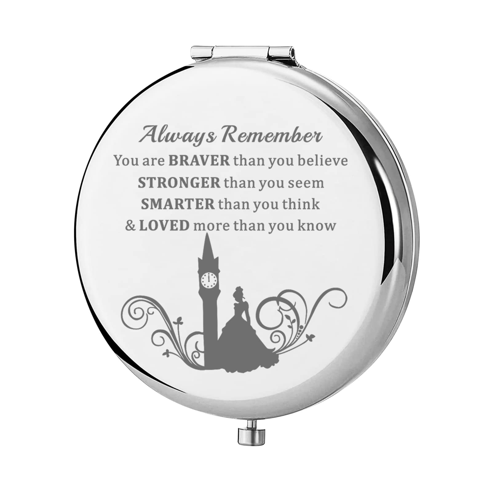KEYCHIN Princess Cinder Ella Pocket Mirror Fairy Tale Fans Gift Always Remember You are Braver Stronger Smarter Than You Think Compact Makeup Mirror for Women Girls Teenagers (Cinder Ella Mirror-S)