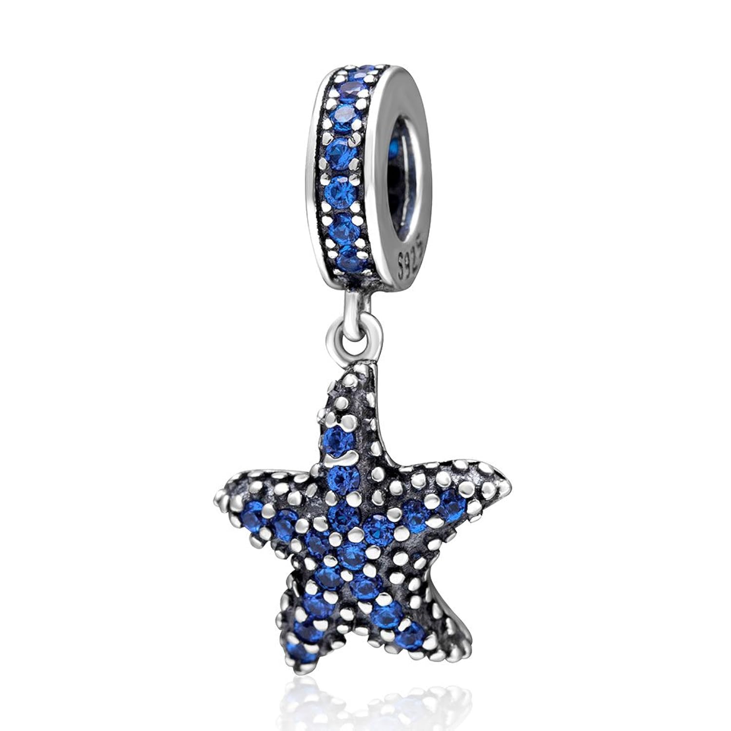 Estrella de mar tropical colgantes maciza  plata de ley Dangle Charm con