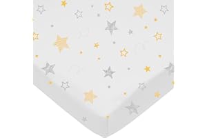 American Baby Company 100% Natural Cotton Fitted Pack and Play Sheet 39" x 27" - Soft & Breathable Pack N Play Sheet for Playpen, Playard & Mini Crib Mattress, Golden Yellow Star, for Boys & Girls