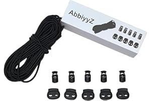 ABBIYYZ Versatile 1/8-Inch (3mm) Elastic Cord - 10 Yards With 10 Pack Plastic Spring Locks - Stretch Rope and Drawstring for Sewing, Crafting, and DIY Projects (Black)