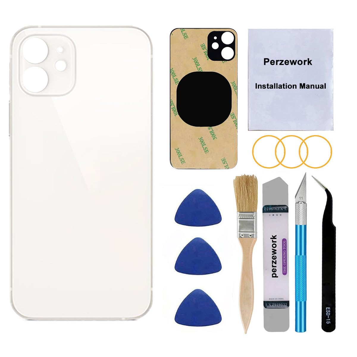 Photo 1 of Perzework OEM Rear Back Glass Replacement for iPhone 11 6.1 inches with Reparing Toolkit and Pre-Installed Adhesive (White)