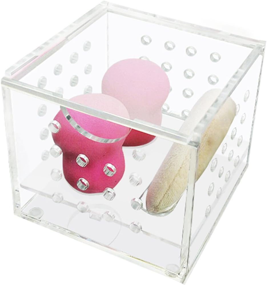 ZZ Lighting Great Ventilation Clear Acrylic Beauty Sponge Blenders Organizer Comestic Sponge Puff Storage(Small)
