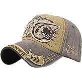 LONGTEN Vintage Baseball Cap Denim Embroidered Shark 100% Cotton Trucker Hat Retro Frayed Edge Sunhat Outdoor Cap Unisex