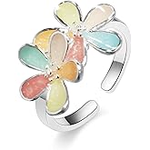Elegant Daisy Flower Ring for Women Colorful Enamel Dainty Floral Stackable Statement Eternity Ring Open Adjustable Silver Plated Promise Wedding Band Comfort Fit Chic Jewelry for Her Valentine