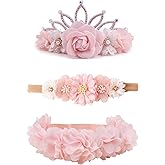 mligril Baby Girl Floral Headbands- 3pcs Nylon Headband Handmade Flower Crown Elastic Hairband Newborn Toddler Hair Accessories Gifts for Girls (1-6 years old)