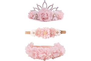 mligril Baby Girl Floral Headbands- 3pcs Nylon Headband Handmade Flower Crown Elastic Hairband Newborn Toddler Hair Accessories Gifts for Girls （1-6 years old）