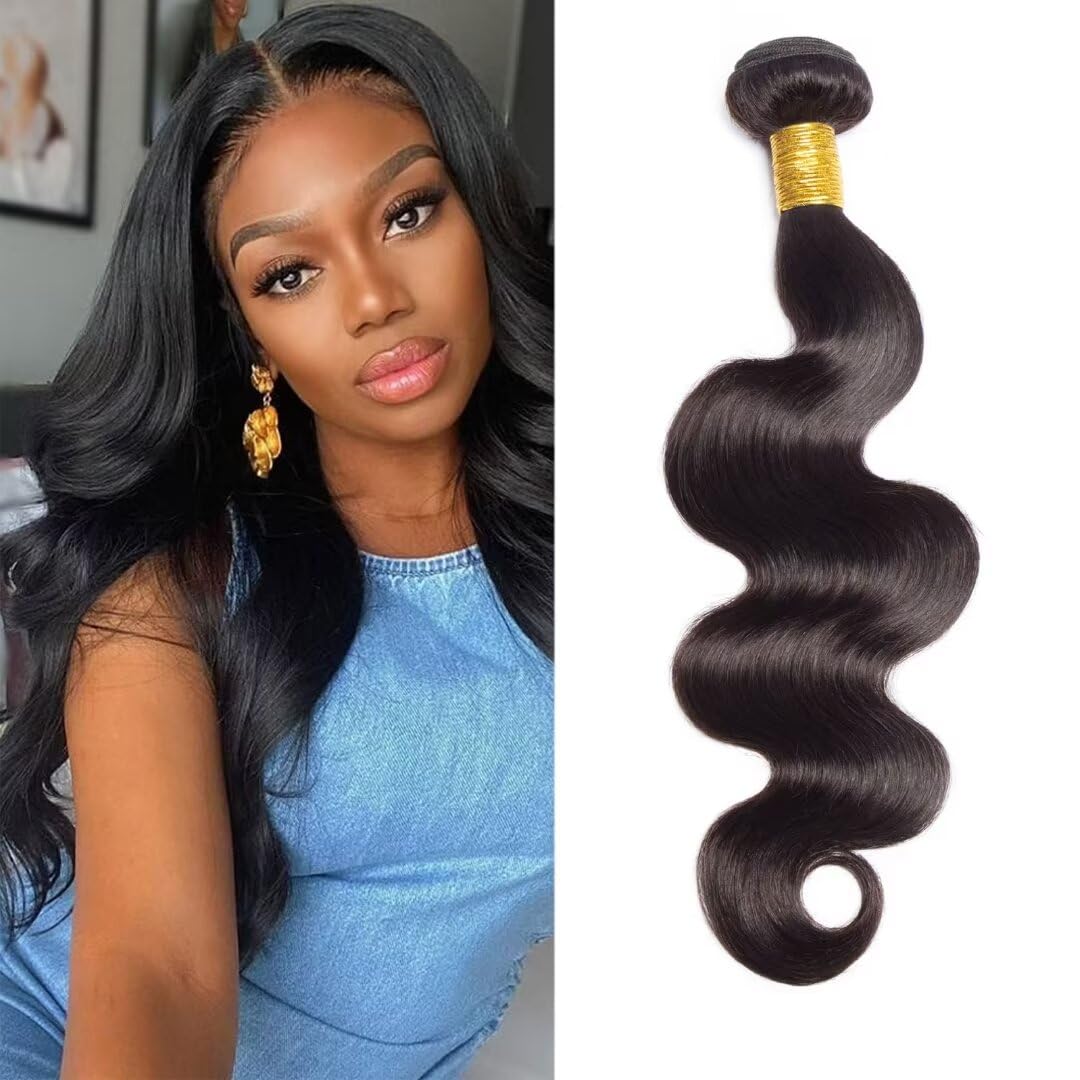 Huarisi 10a Body Wave Bundles Human Hair Single Bundle 12 inch Short Wavy Weaves for Black Women Brazilian Virgin Hair Sew in Natural Color — image 1