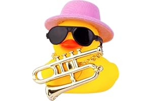 MuMyer Car Rubber Duck Ornaments Yellow Duck Car Dashboard Decorations with Mini Top Hat Musical Instrument Sunglasses Necklace(A-Pink Top Hat)