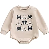 VSQWLZT Newborn Infant Baby Girl Game Day Outfit Bows Hockey Onesie One Piece Long Sleeve Romper Winter Clothes