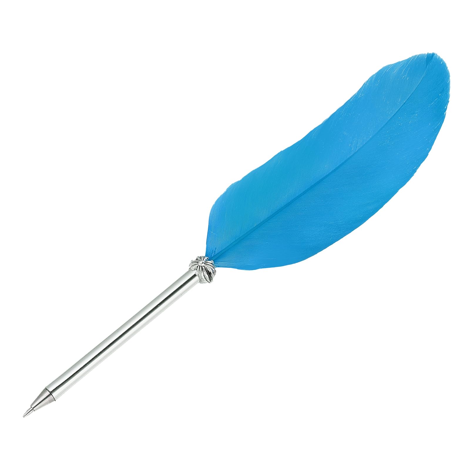 PATIKIL 21cm/8" Feather Ballpoint Pen, 1Pcs Ink Vintage Quill Pen Refined Plated Dip Pen for Calligraphy Writing Signature Wedding Gift, Lake Blue